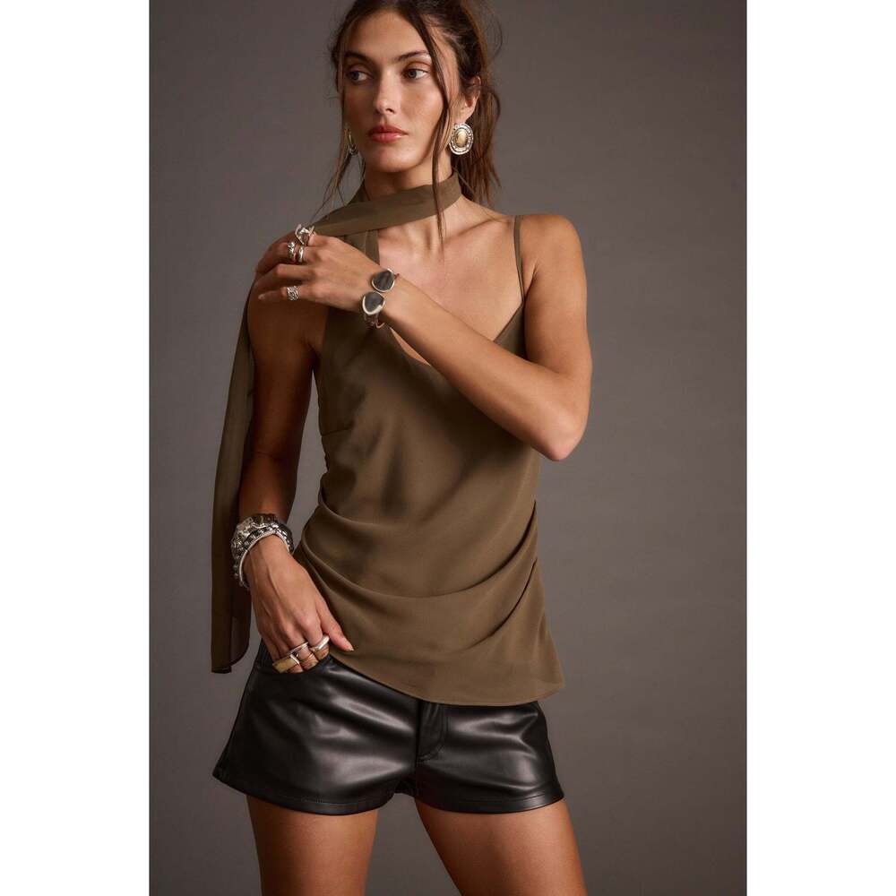 12th Tribe Jessika Taupe Chiffon Scarf Top Size XSXS